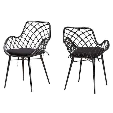 Baxton Studio Ballerina Modern Bohemian Black Finished Rattan and Metal 2-Piece Dining Chair Set, PR 231-2PC-12823-ZORO